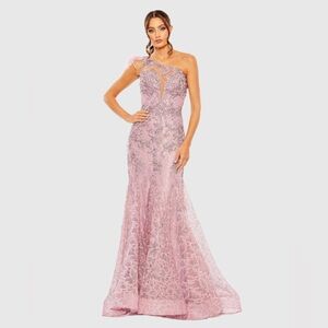 Mac Duggal Pink Lace Evening Gown